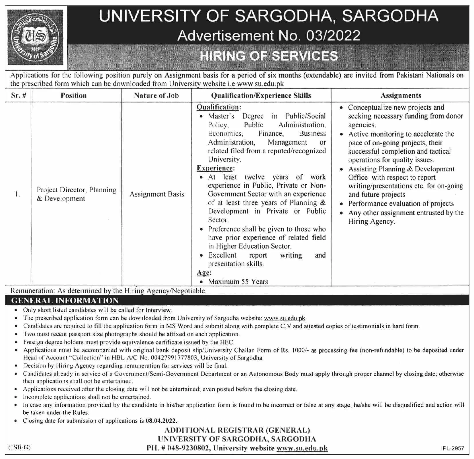 Jobs In University of Sargodha Jobs 2022 — original advertisement
