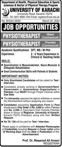 Jobs In University of Karachi Jobs 2022 — original advertisement
