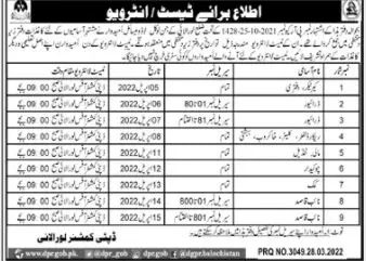 Test Interview In Deputy Commissioner DC Office Loralai – Govt of Balochistan Jobs 2022 — original advertisement