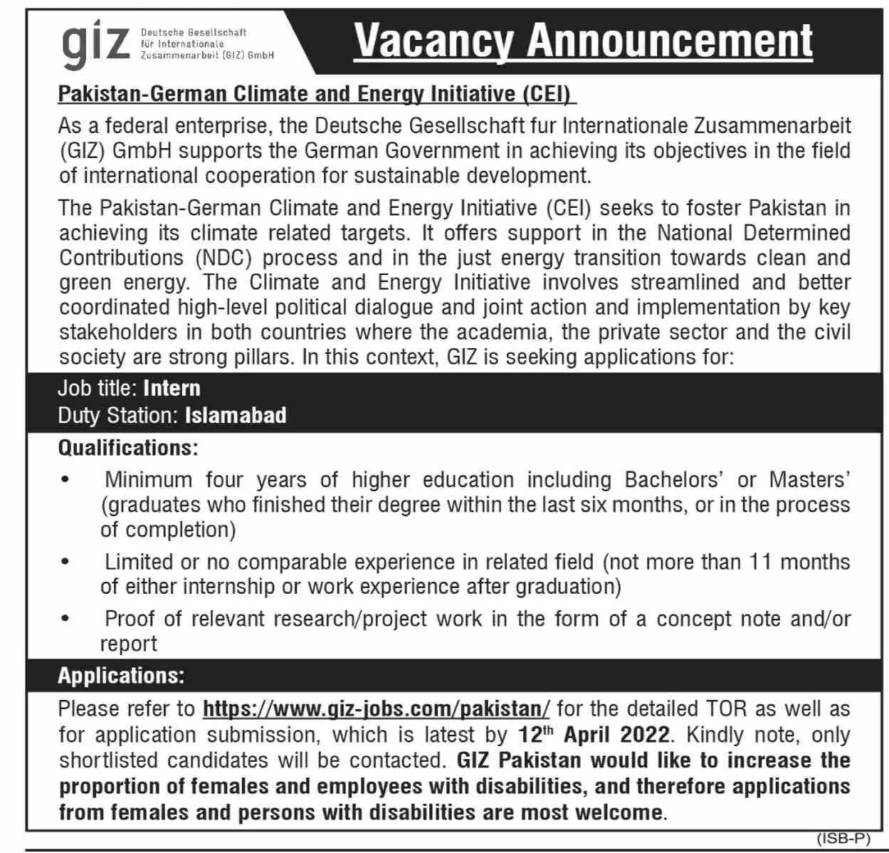 Jobs Deutsche Gesellschaft für Internationale  GIZ NGO – GIZ Deutsche Gesellschaft für Internationale Zusammenarbeit (GIZ) GmbH Jobs 2022 — original advertisement