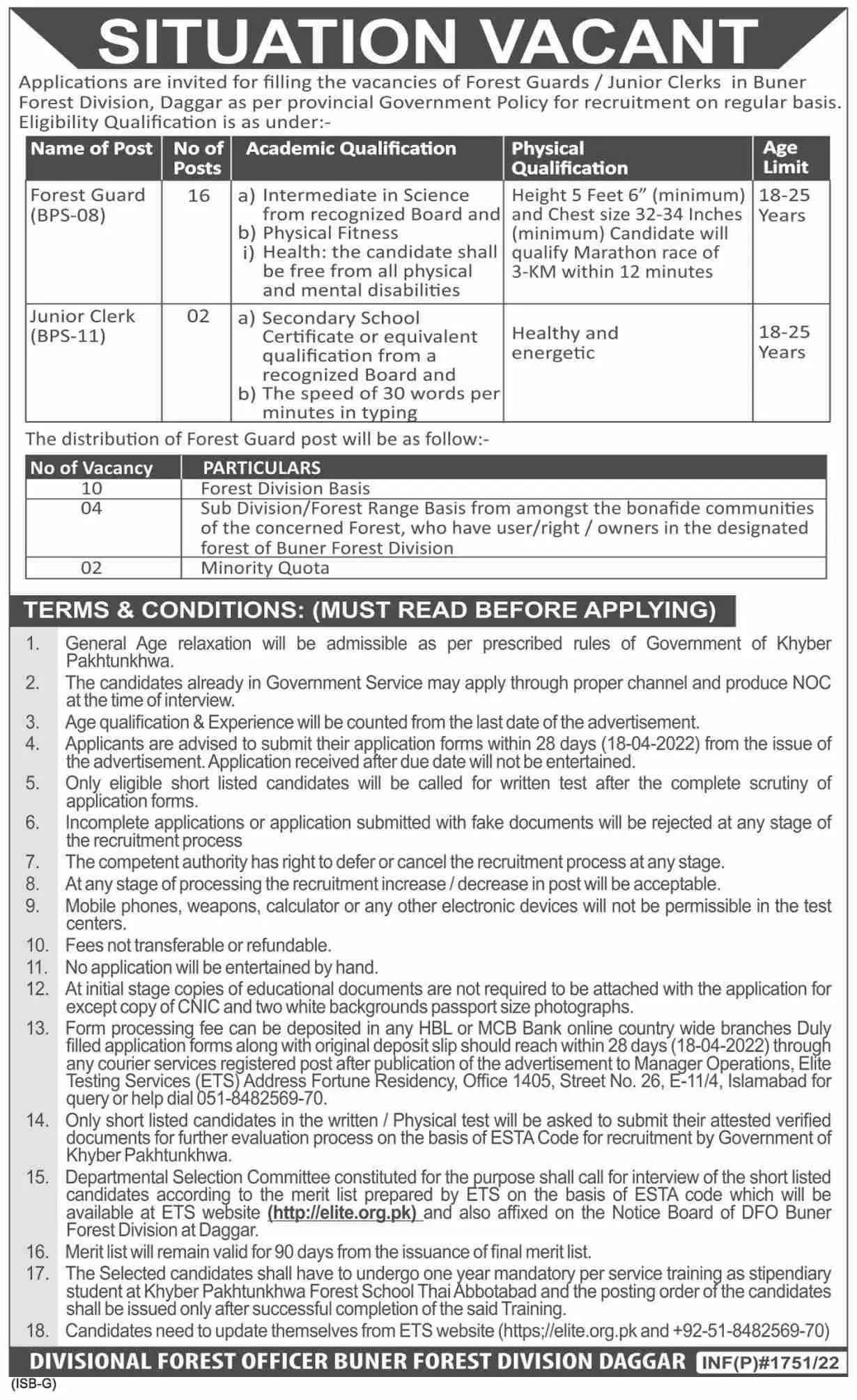 Forest Division Daggar khyber pakhtunkhwa Jobs – Forest Department Khyber Pakhtunkhwa Jobs 2022 — original advertisement