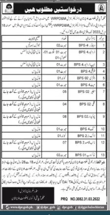 Jobs In Irrigation Department Balochistan – Irrigation Department Balochsitan Jobs 2022 — original advertisement