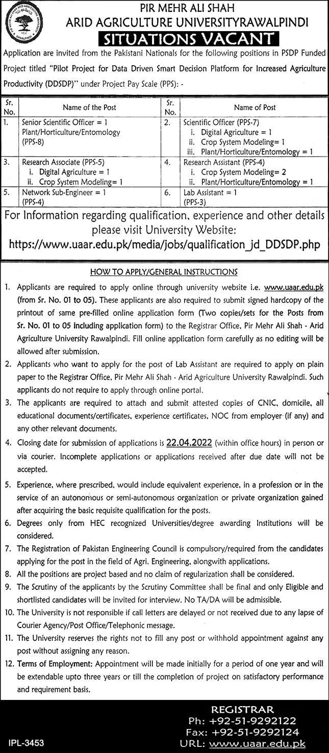 Jobs Pir Mehr Ali Shah Agriculture University Rawalpindi – Pir Mehr Ali Shah Arid Agriculture University Rawalpinid Jobs 2022 — original advertisement
