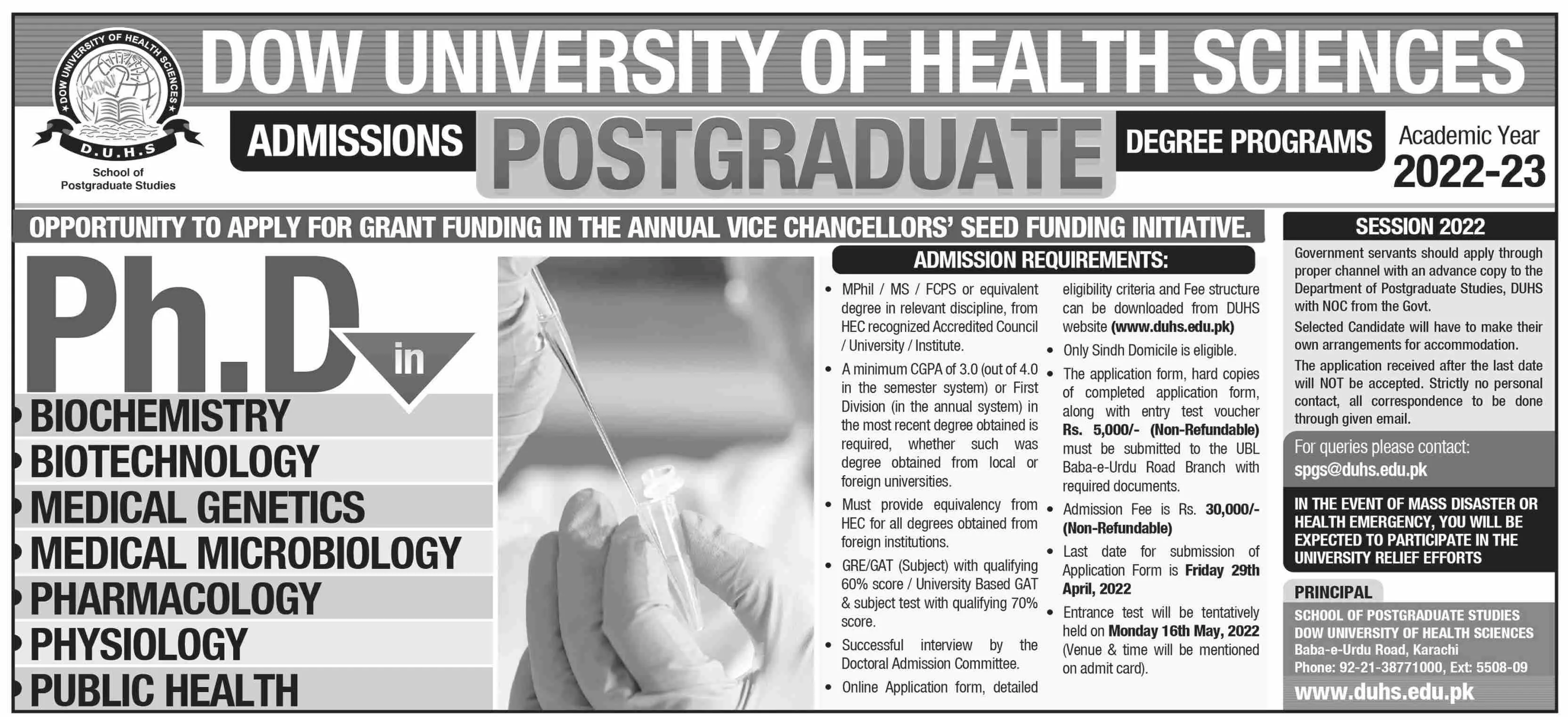Admissions In Dow University of Health Sciences – Dow University of Health Sciences Karachi Admissions 2022 — original advertisement