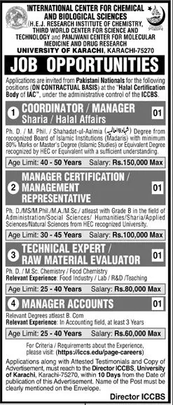 University of Karachi Sindh Jobs Jobs 2022 — original advertisement