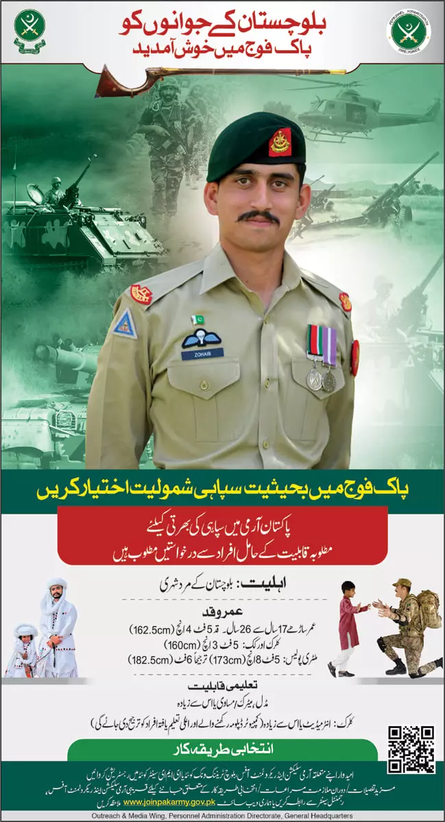 Pak Army Sipahi Jobs 2022 Balochistan – Pakistan Army Jobs 2022 — original advertisement