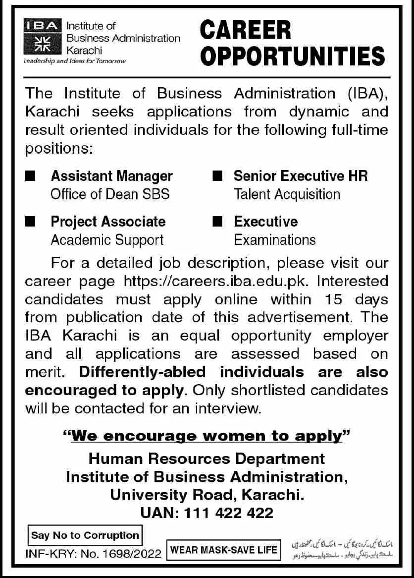 Job In IBA Karachi  Institute of Business Administration Jobs 2022 — original advertisement
