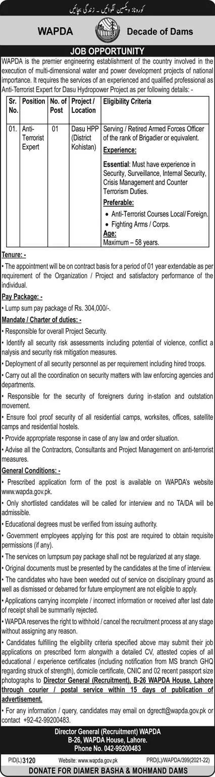 Jobs In Water and Power Development Authority (WAPDA) Jobs 2022 — original advertisement
