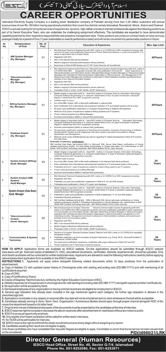 Jobs In Islamabad Electric Supply Company Jobs 2022 — original advertisement