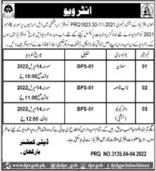 Interview In  Deputy Commissioner Office Barkhan – Deputy Commissioner Office Barkhan Balochistan Jobs 2022 — original advertisement