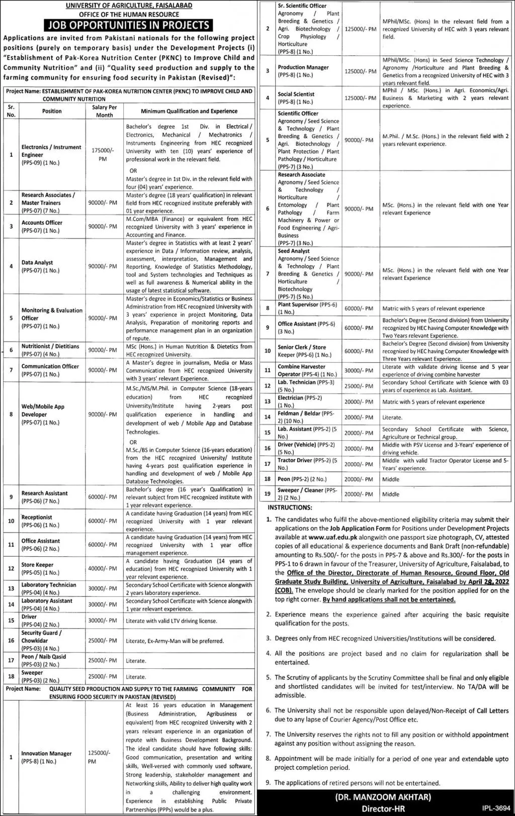 Jobs in University of Agriculture Faisalabad 2022 Jobs 2022 — original advertisement