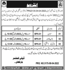 Deputy Commissioner DC Barkhan has scheduled test interview – Deputy Commissioner Office Barkhan Balochistan Jobs 2022 — original advertisement
