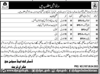 Jobs In District & Session Judge Turbat Jobs 2022 — original advertisement