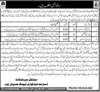 District Headquarter Teaching Hospital Jobs in Zhob – Health Department Balochsitan Jobs 2022 — original advertisement