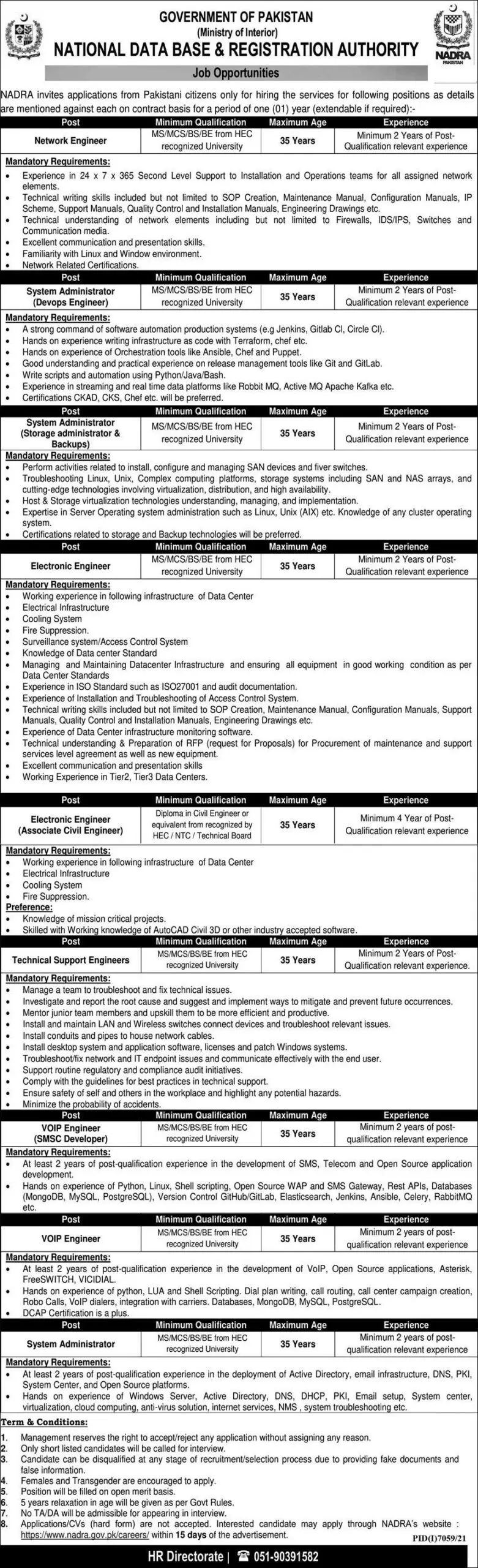 National Database & Registration Authority NADRA Jobs – National Database and Registration Authority Jobs 2022 — original advertisement