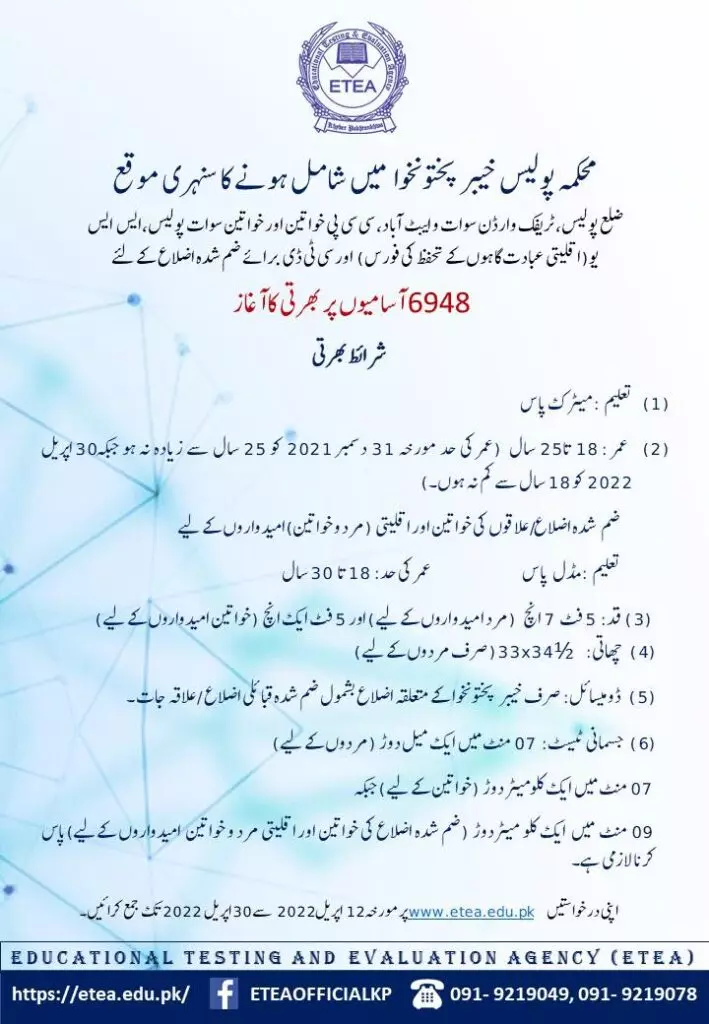 Jobs In KPK Police Department – Police Department KPK Jobs 2022 — original advertisement
