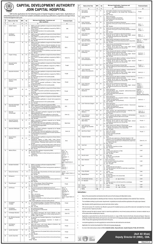 Jobs Capital Development Authority (CDA) Islamabad Jobs 2020 — original advertisement