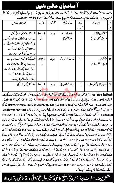 Jobs District and Session Judge Chitral – Judiciary of Kpk Jobs 2021 — original advertisement