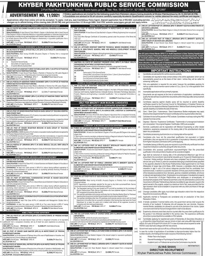 Jobs Kpk Public Service Commission KPPSC Adv:11-2021 – Khyber Pakhtunkhwa Public Service Commission Jobs 2021 — original advertisement
