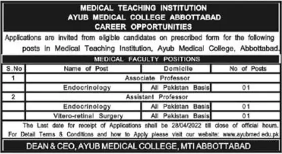 Ayub Medical College Abbottabad Latest jobs – Ayub Medical and Teaching Institution Abbottabad Jobs 2022 — original advertisement