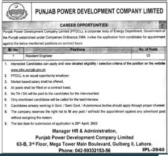 Punjab Power Development Company Limited Jobs – Energy Department Punjab Jobs 2022 — original advertisement