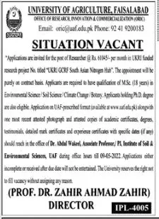 Jobs In University of Agriculture Faisalabad Jobs 2022 — original advertisement