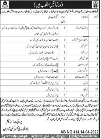 Jobs In Housing Reconstruction Awaran Balochistan – Housing Reconstruction Project Awaran Jobs 2022 — original advertisement