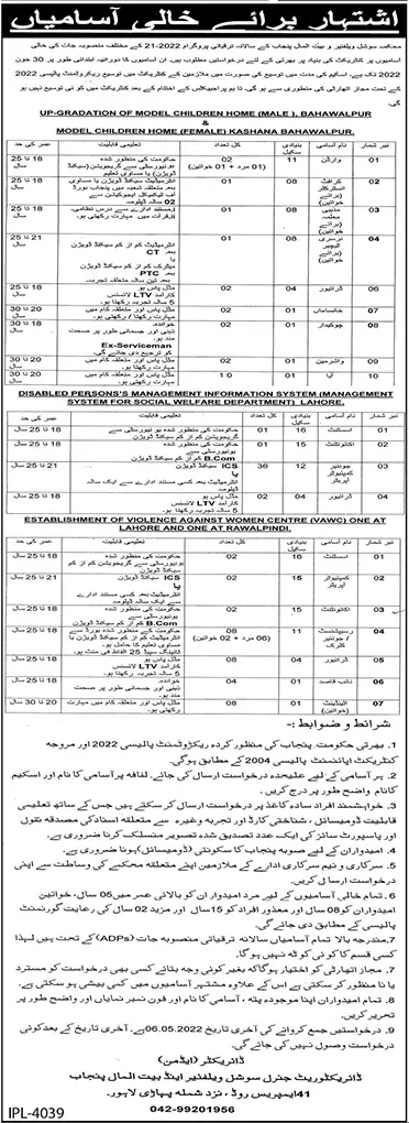 Jobs In Social Welfare & Bait-ul-Maal Department Punjab Jobs 2022 — original advertisement
