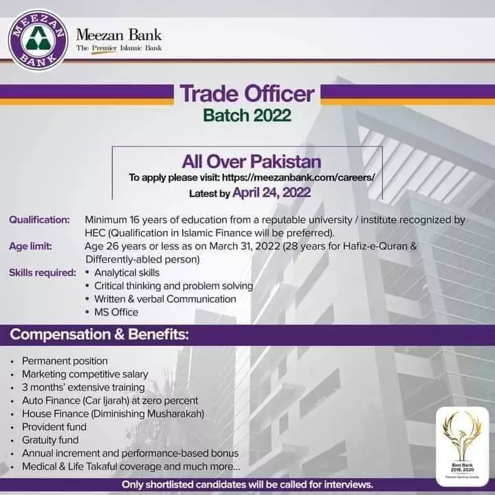 Jobs In Meezan Bank Trade Officer Batch 2022 Jobs 2022 — original advertisement