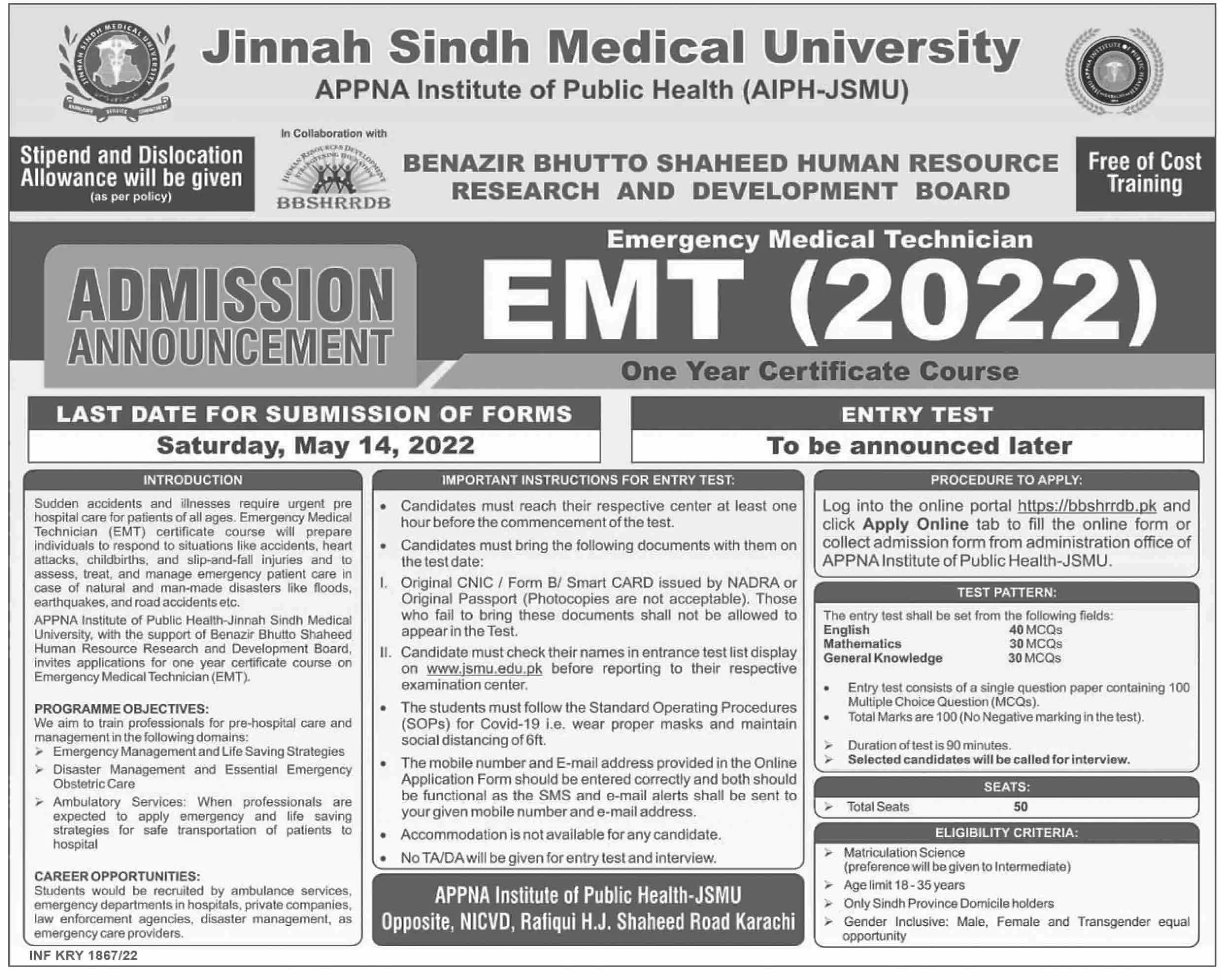 Admission In Jinnah Sindh Medical University – Jinnah Sindh Medical University Karachi Admissions 2022 — original advertisement