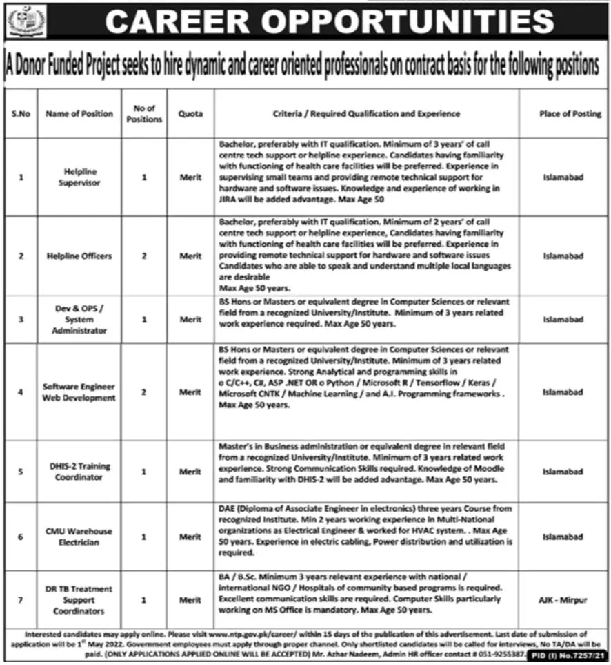 Donor Funded Project Jobs – Federal Government Organization Jobs 2022 — original advertisement