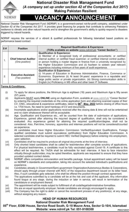 Jobs In  National Disaster & Risk Management Fund Jobs 2022 — original advertisement