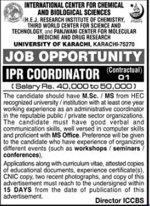 Jobs International Center Chemical and Biological  Science – International Center for Chemical and Biological Sciences (ICCBS) Karachi Jobs 2022 — original advertisement