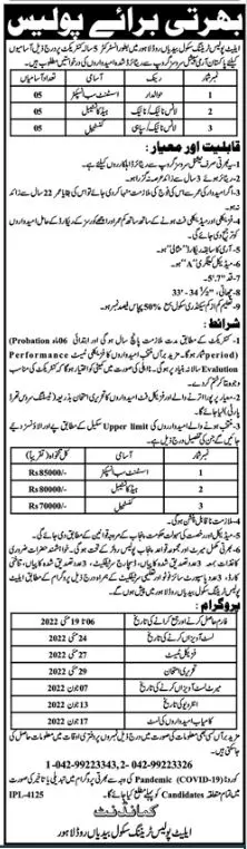 Elite Police Training School Lahore Jobs – Punjab Police Jobs 2022 — original advertisement