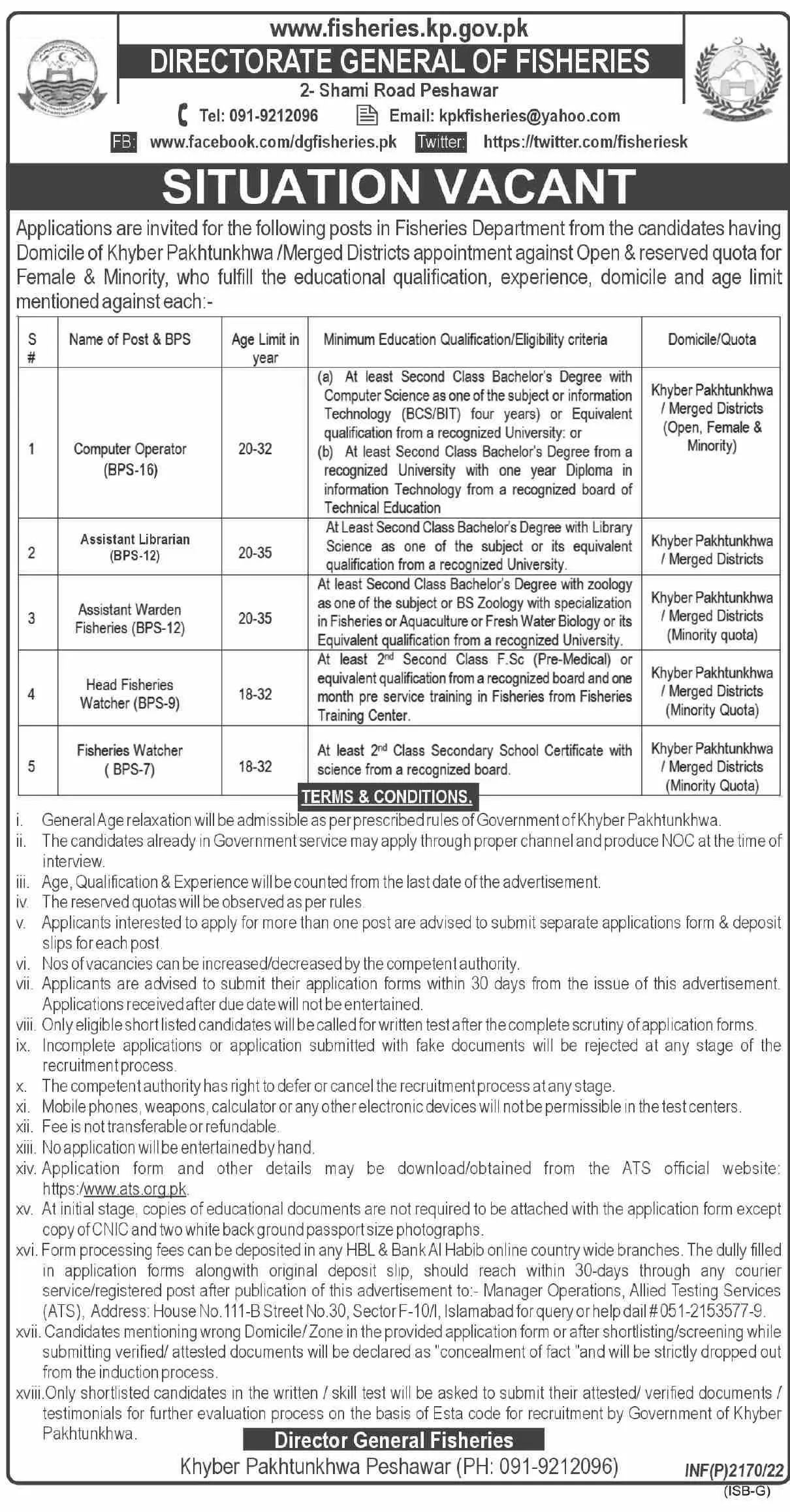 Jobs In Fisheries Department Khyber pakhtunkha – Fisheries Department KPK Jobs 2022 — original advertisement