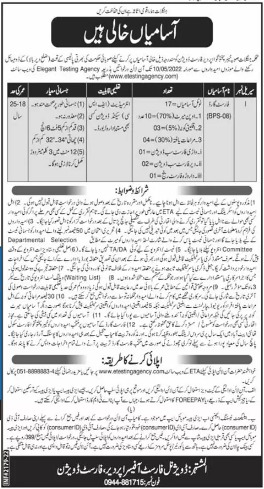 Jobs in forest Department Upper dir Kpk – Forestry, Environment & WildLife Department KPK Jobs 2022 — original advertisement