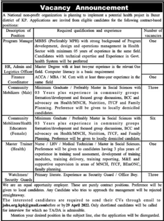 Jobs In National Non Profit Organization – Public Sector Organization Jobs 2022 — original advertisement