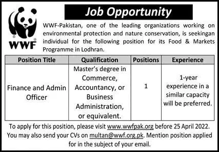Jobs In World Wide Fund WWF Lodhran – World Wide Fund WWF Pakistan Jobs 2022 — original advertisement