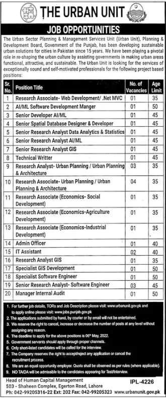 Jobs In Planning and Development Board – Planning & Development Board Punjab Jobs 2022 — original advertisement
