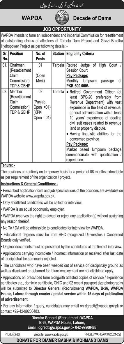 Jobs In Water and Power Development Authority (WAPDA) Jobs 2022 — original advertisement