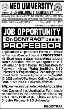 Jobs In NED University of Engineering & Technology – NED University of Engineering and Technology Jobs 2022 — original advertisement