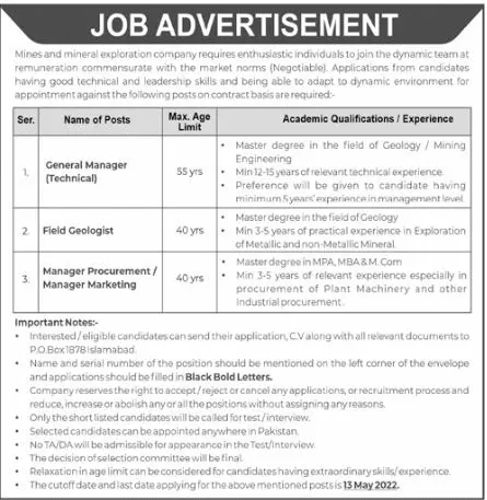 Jobs In Mines And Mineral Exploration Company – Private Company Jobs 2022 — original advertisement