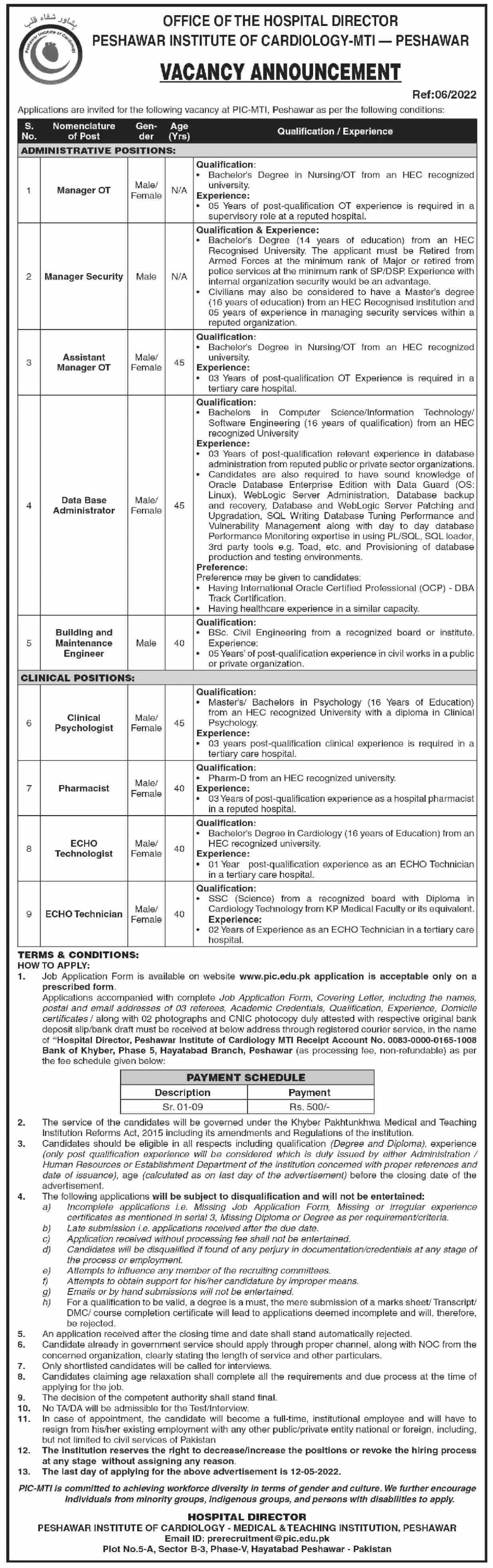 Jobs In Peshawar Institute of Cardiology Jobs 2022 — original advertisement