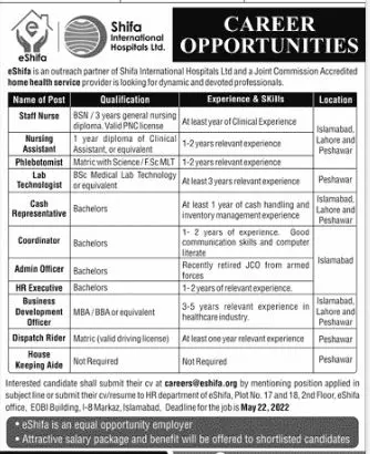 Jobs In Shifa International Hospital, Islamabad – Shifa International Hospital Islamabad Jobs 2022 — original advertisement