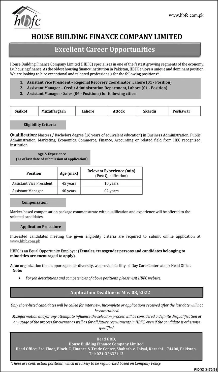 Jobs In House Building Finance Company Limited – House Building Finance Company Ltd Jobs 2022 — original advertisement