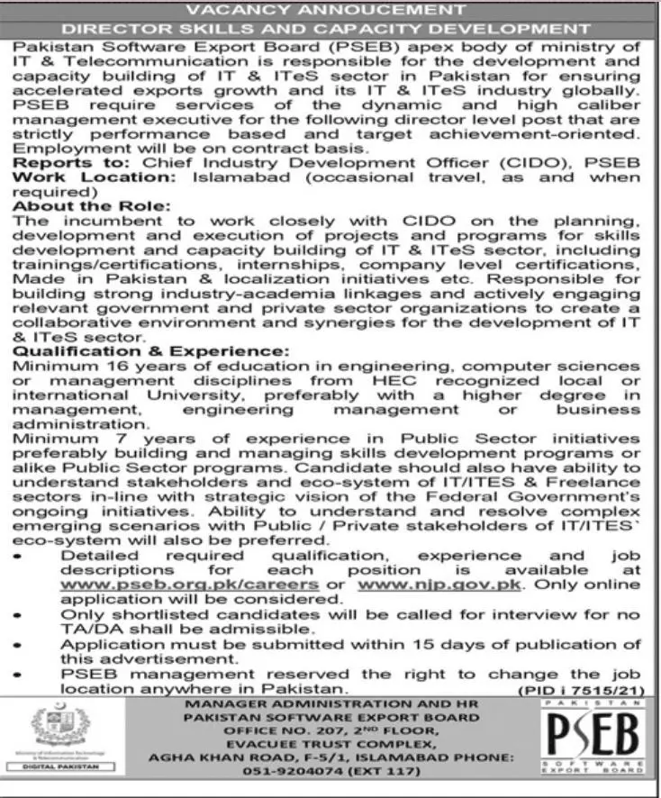 Jobs In Pakistan Software Export Board Jobs 2022 — original advertisement