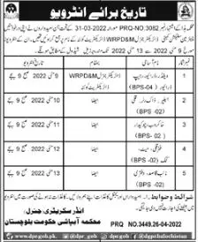 Test interview  scheduled Irrigation Department Quetta – Irrigation Department Balochsitan Jobs 2022 — original advertisement