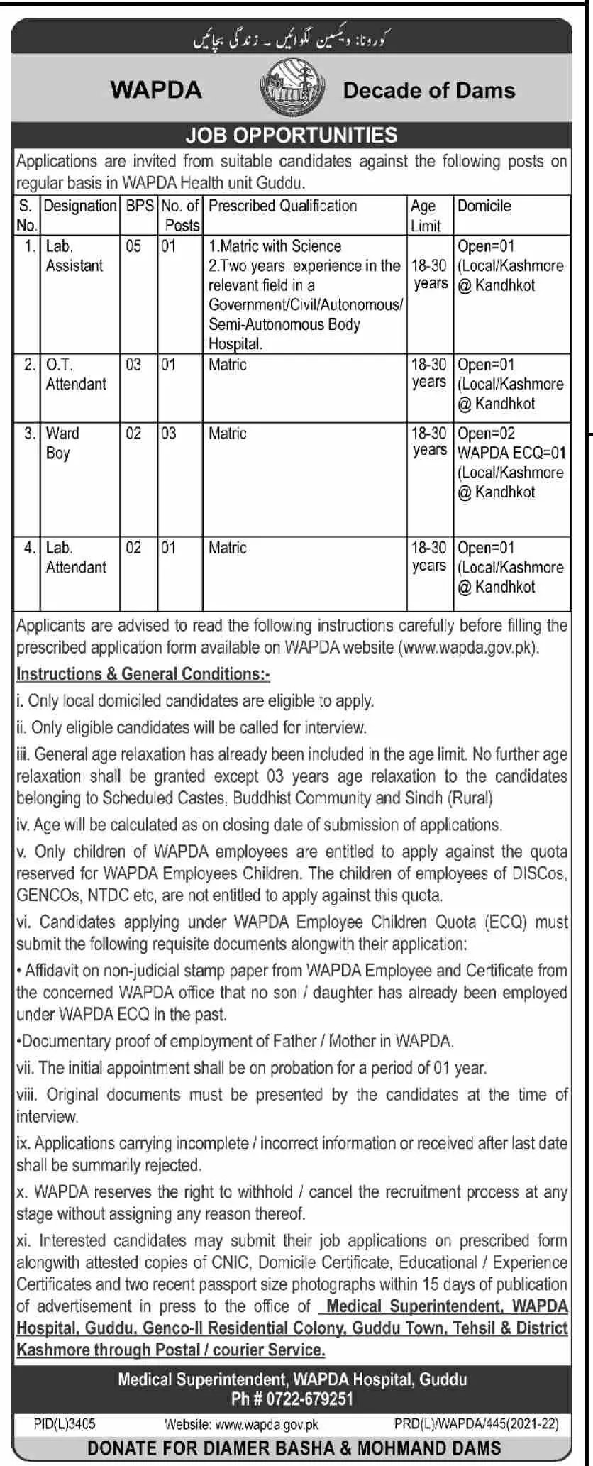 Jobs In water And Development Authority Wapda – Water and Power Development Authority Jobs 2022 — original advertisement