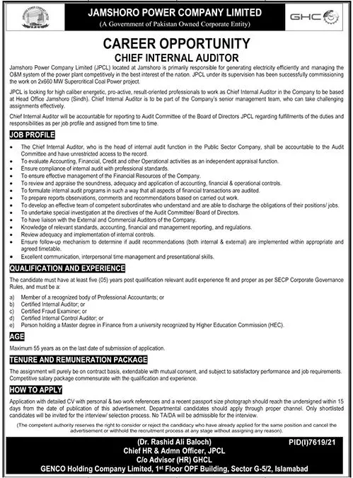 Jobs In Jamshoro Power Company Limited Jobs 2022 — original advertisement