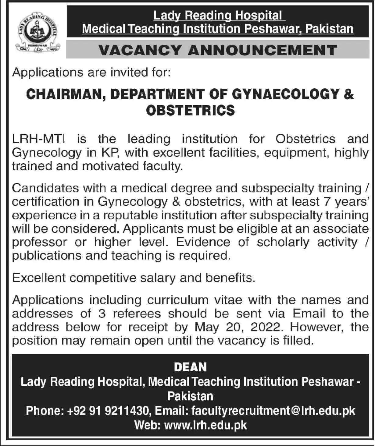 Jobs In Lady Reading Hospital Peshawar Jobs 2022 — original advertisement